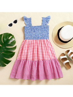 ZIP ZAP ZOOP - Multi-Color Smocked Checks Sleeveless Knee Length Dress