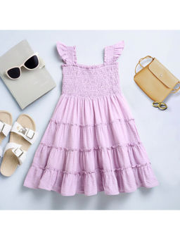 ZIP ZAP ZOOP - Purple Smocked Sleeveless Knee Length Dress