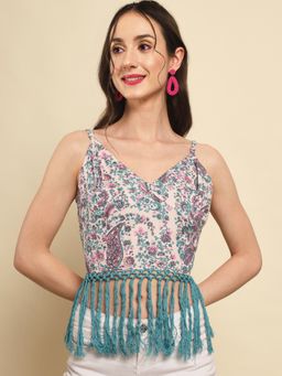 Trend Arrest - Paisley Print Lace Detail Crop Top