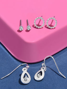 Accessorize London - Women's Silver Crystal Shapes Short Drop Earring Pack Set of 3