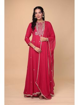 Zari Jaipur - Red Georgette Ethnic Dress (Set of 2)