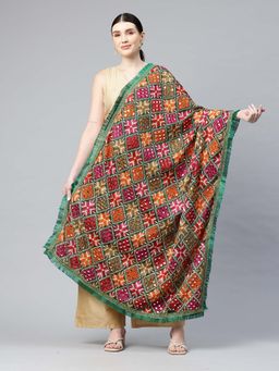 SWI STYLISH - Multi Colour Heavy Embroidered Mirror Work Phulkari Dupatta