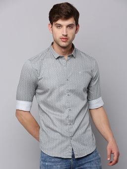SHOWOFFFF - Mens Spread Collar Cream Printed Shirt