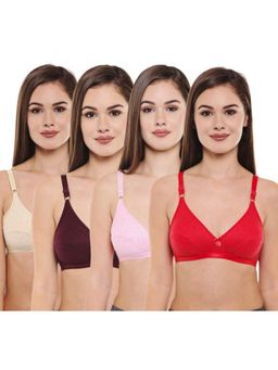 Bodycare - Pack of 4 Perfect Coverage Bra In Pink-Red-Wine & Skin Colour