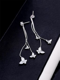 Yellow Chimes - White Crystal Butterfly Designed Drop Earrings
