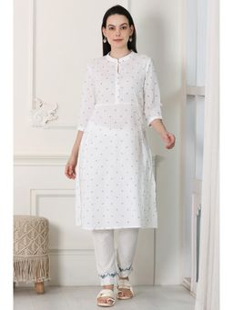 W - Printed White Pure Cotton Soft and Breathable Straight Kurta