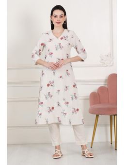 W - Beige Linen Straight Kurta with Thread Work