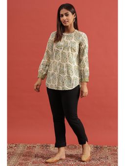 Folksong - Ecru Hand Block Printed Top