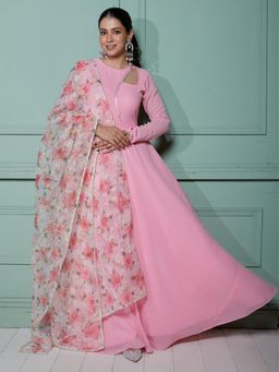 NUD - Carnation Pink Maxi Dress with Organza Dupatta (Set of 2)