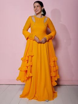NUD - Amber Yellow Maxi Dress with Dupatta (Set of 2)