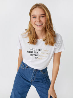 Koton - Round Neck Off White Graphic T-shirt