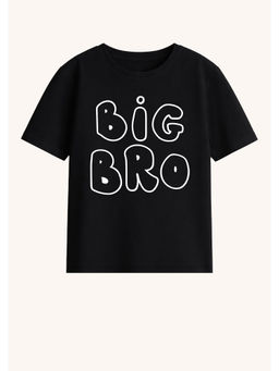 BLUSHES - Cotton Knit Big Bro Text Printed T-Shirt Black