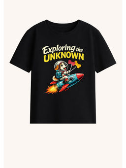 BLUSHES - Cotton Knit Exploring The Unknown Text Printed T-Shirt Black