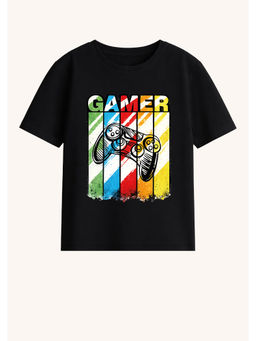 BLUSHES - Cotton Knit Game Text Printed T-Shirt Black