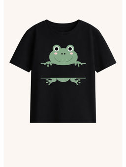BLUSHES - Cotton Knit Frog Printed T-Shirt Black