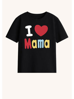 BLUSHES - Cotton Knit I Love Mama Text Printed T-Shirt Black