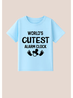 BLUSHES - Cotton Knit World's Cutest Alarm Clock Printed Text T-Shirt Blue