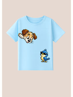 BLUSHES - Cotton Knit Dog and Bird Printed T-Shirt Blue