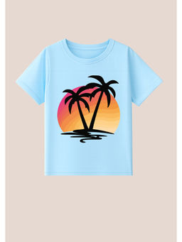 BLUSHES - Cotton Knit Coconut Tree Printed T-Shirt Aua Blue
