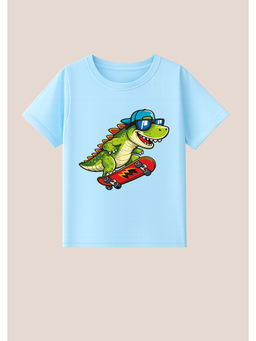 BLUSHES - Cotton Knit Dragon Printed T-Shirt -Blue