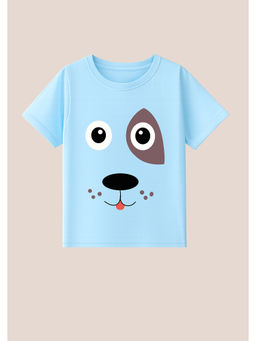 BLUSHES - Cotton Knit Dog Printed T-Shirt Blue