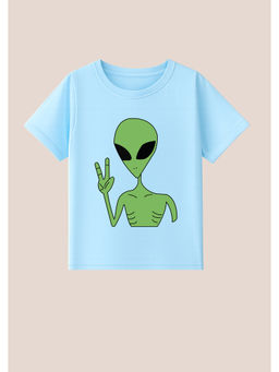BLUSHES - Cotton Knit Alien Printed T-Shirt Blue