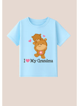 BLUSHES - Cotton Knit I Love My Grandma Text Printed T-Shirt Blue