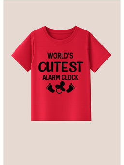 BLUSHES - Cotton Knit World's Cutest Alarm Clock Text Printed T-Shirt Red