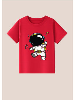 BLUSHES - Cotton Knit Space Boy Printed T-Shirt Red
