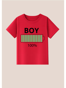 BLUSHES - Cotton Knit Boy Charged Text Printed T-Shirt Red