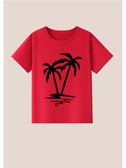BLUSHES - Cotton Knit Coconut Tree Printed T-Shirt Red