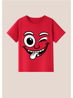 BLUSHES - Cotton Knit Funny Boy Printed T-Shirt Red
