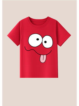 BLUSHES - Cotton Knit Crazy Funny Boy Printed T-Shirt Red