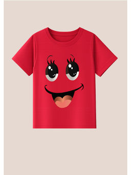 BLUSHES - Cotton Knit Smiley Printed T-Shirt Red