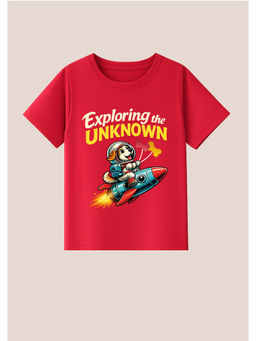 BLUSHES - Cotton Knit Exploring The Unknown Text Printed T-Shirt Red