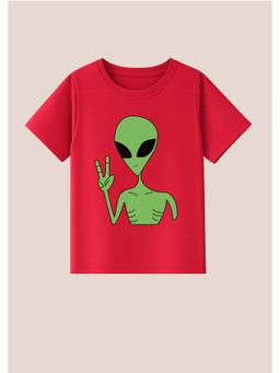 BLUSHES - Cotton Knit Alien Printed T-Shirt Red