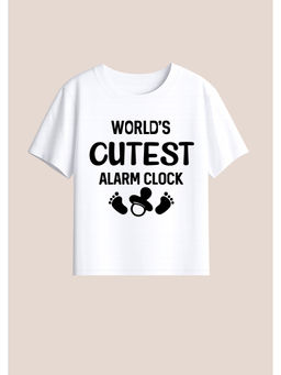 BLUSHES - Cotton Knit World's Cutest Alarm Clock Printed Text T-Shirt White