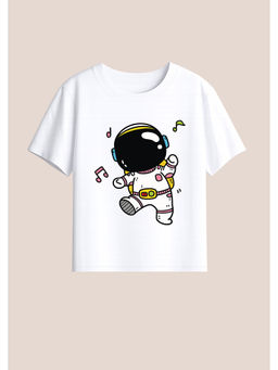 BLUSHES - Cotton Knit Space Boy Printed T-Shirt White