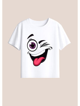 BLUSHES - Cotton Knit Crazy Boy Printed T-Shirt White