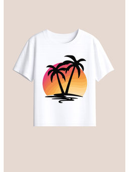 BLUSHES - Cotton Knit Coconut Tree Printed T-Shirt White