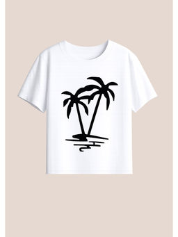 BLUSHES - Cotton Knit Coconut Tree Printed T-Shirt White