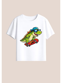 BLUSHES - Cotton Knit Dragon Printed T-Shirt White
