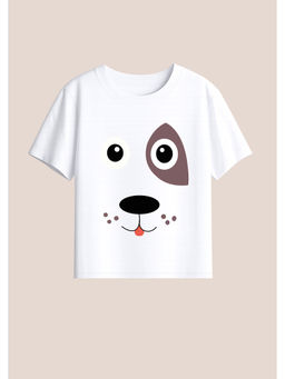 BLUSHES - Cotton Knit Dog Printed T-Shirt White