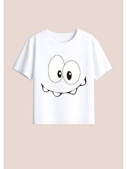 BLUSHES - Cotton Knit Funny Eyes Printed T-Shirt White