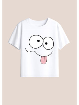 BLUSHES - Cotton Knit Crazy Funny Boy Printed T-Shirt White