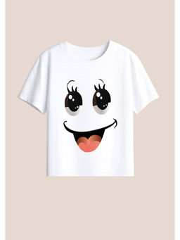 BLUSHES - Cotton Knit Smiley Printed T-Shirt White