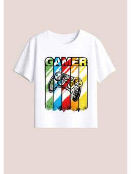 BLUSHES - Cotton Knit Game Text Printed T-Shirt White
