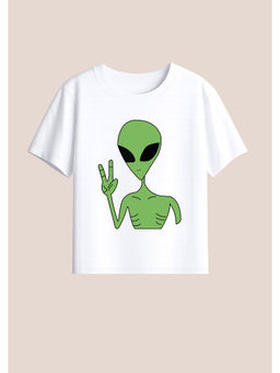 BLUSHES - Cotton Knit Alien Printed T-Shirt White