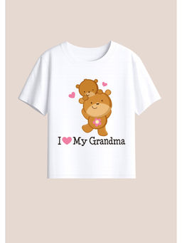 BLUSHES - Cotton Knit I Love My Grandma Text Printed T-Shirt White