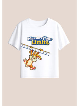 BLUSHES - Cotton Knit Measure Your Limits Text Printed T-Shirt White